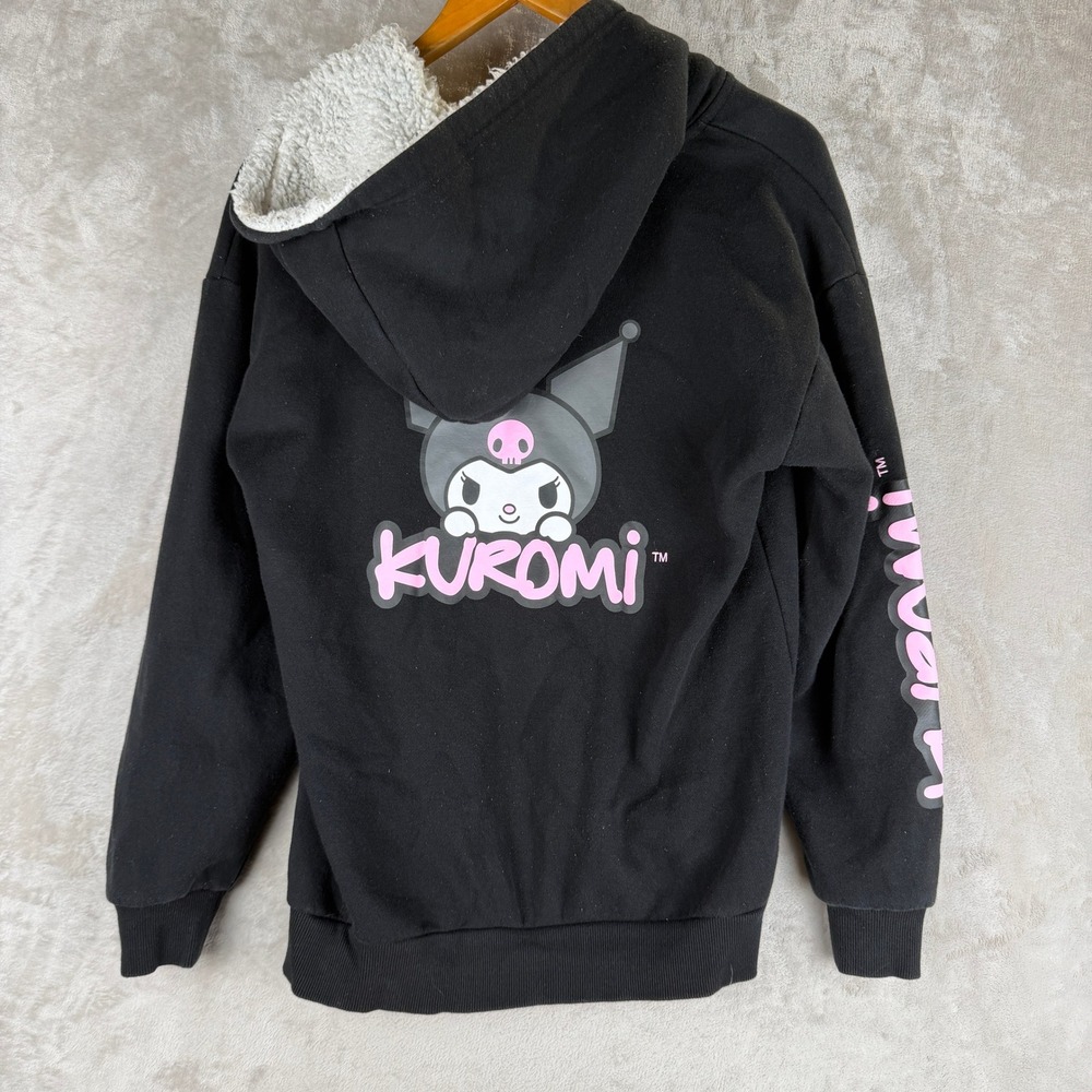 Sanrio Kuromi Zip Up Hoodie Black Sherpa Lined Hood Graphic Small